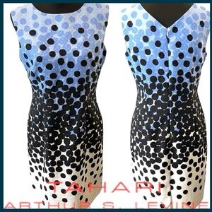 Tahari ASL White/Black/Blue Dot Sleeveless Sheath Dress (6)
